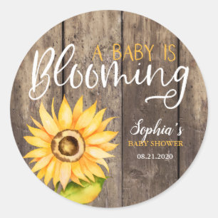 Sticker Rond Faveur jaune rustique de baby shower de tournesol