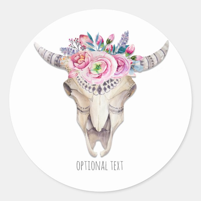Sticker Rond Faveur personnalisée de crâne de vache florale rus (Devant)