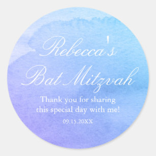 Sticker Rond Faveur pourpre et turquoise de bat mitzvah