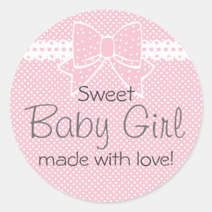 Sticker Rond Faveur rose de baby shower de dentelle et d'arc
