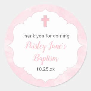 Sticker Rond Faveur rose de baptême de baptême de fille