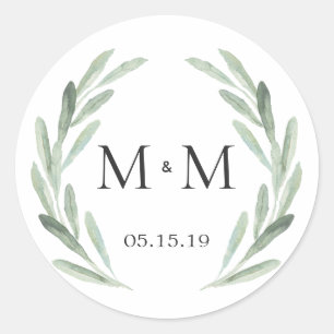 Sticker Rond Faveur verte chic et rustique de mariage de