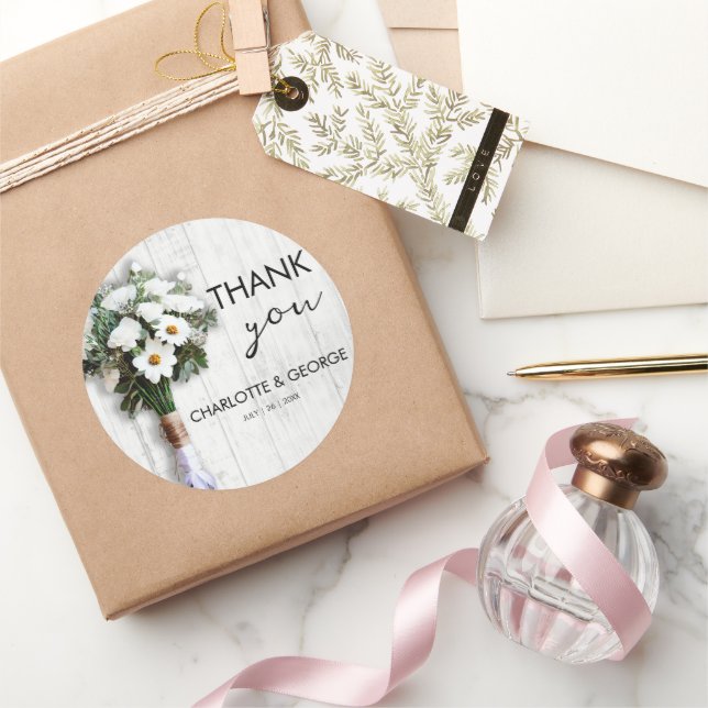 Sticker Rond Faveurs de bouquet de mariage floral blanc (Cadeaux)