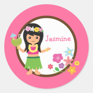 Sticker Rond Faveurs de fête à thème Luau Hula Girl