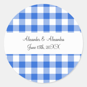 Sticker Rond Faveurs de mariage en vichy motif bleu