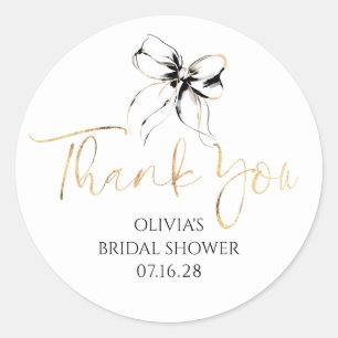 Sticker Rond Faveurs de nœud noir chic Remerciement de Shower d