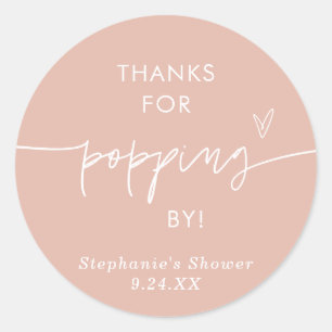 Sticker Rond Faveurs de Popcorn Rose Pâle, Merci d'être Passé