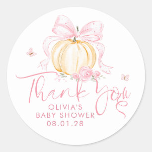 Sticker Rond Faveurs de remerciement pour Baby Shower Fille Arc