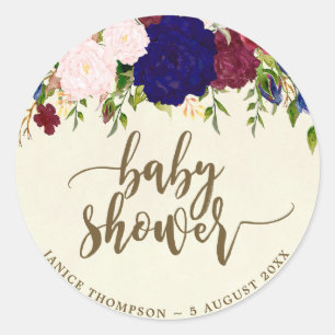 Sticker Rond faveurs florales d'autocollant de baby shower de