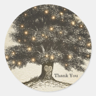 Sticker Rond Favor de mariage Arbre rustique vintage & lumières