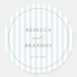 Sticker Rond Favor de mariage aux rayures bleues côtières et ve