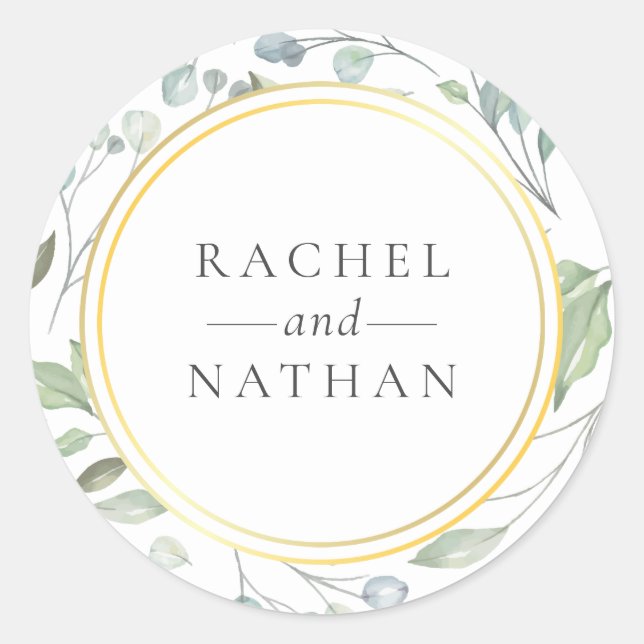 Sticker Rond Favor de mariage de verdure de laurier (Devant)