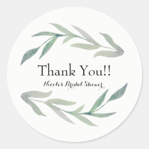 Sticker Rond Favor de mariage élégant aquarelle feuille rustiqu