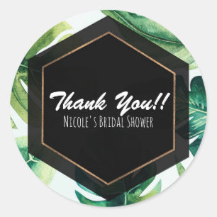 Sticker Rond Favor de mariage élégant aux feuilles tropicales v