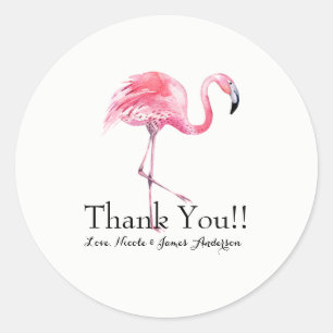 Sticker Rond Favor de mariage élégant tropical Flamant Rose