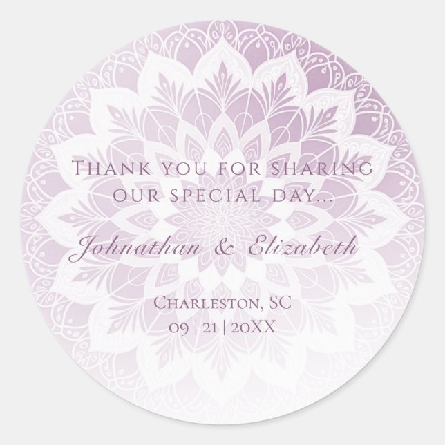 Sticker Rond Favor de mariage Mandala à dentelle rose (Devant)