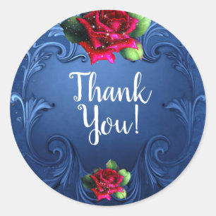 Sticker Rond Favor de mariage Roses rouges ornementales vintage