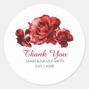 Sticker Rond Favor de mariage Roses Vintage Aquarelle Rouge