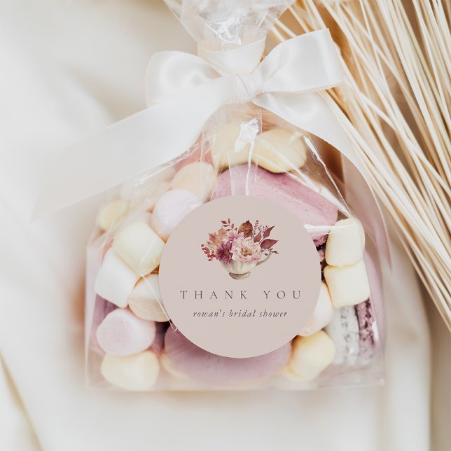 Sticker Rond Favor de thé pour la douche de mariée Feuilles d'a (Créateur téléchargé)