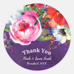 Sticker Rond Favori Chic Fête Fleur Violet Aquarelle Brillante
