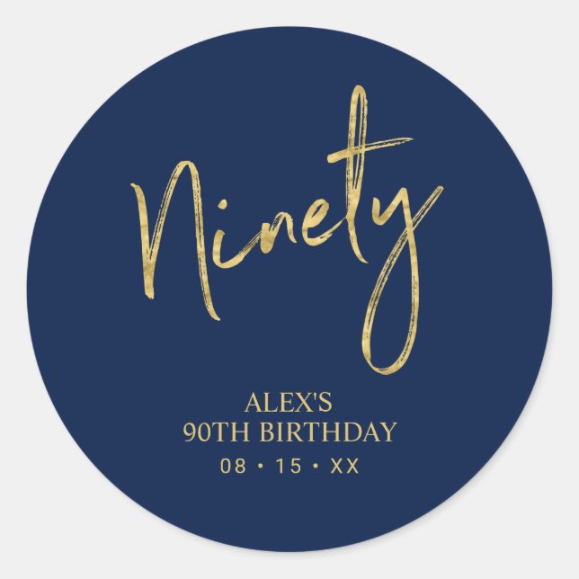 Sticker Rond Favori d'anniversaire 90 ans Or & Marine Remerciem (Devant)