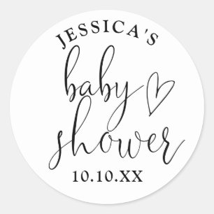 Sticker Rond Favori de Baby Shower élégant écriture noir et bla
