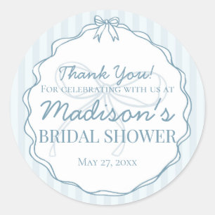 Sticker Rond Favori de Baby Shower Mariage au Ruban Bleu Coquet
