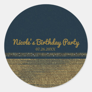 Sticker Rond Favori de fête chic bleu et or scintillant Glam