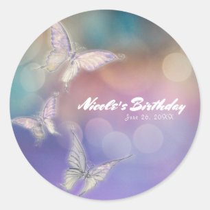 Sticker Rond Favori de fête d'anniversaire Papillons Pastel de 