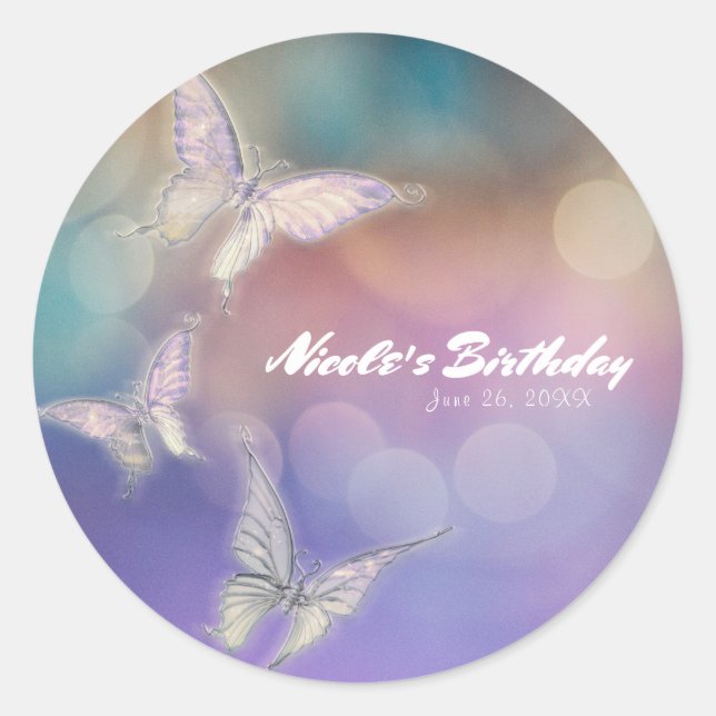 Sticker Rond Favori de fête d'anniversaire Papillons Pastel de  (Devant)