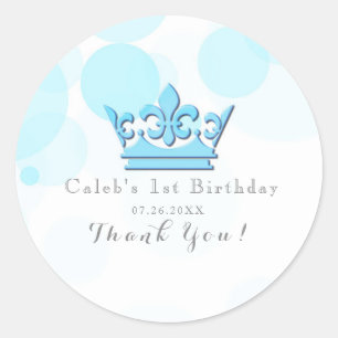 Sticker Rond Favori de fête d'anniversaire royale Couronne bleu