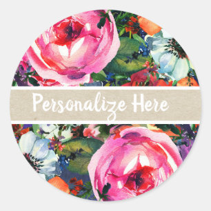 Sticker Rond Favori de fête floral aquarelle violet clair