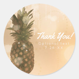 Sticker Rond Favori de fête tropicale élégant Glam Golden Pinea