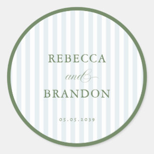 Sticker Rond Favori de mariage à rayures bleues et bordure vert