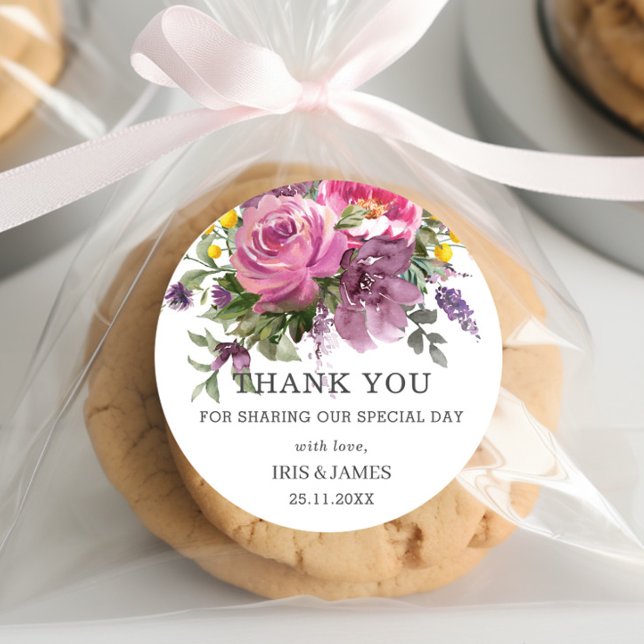 Sticker Rond Favori de mariage bohème floral Magenta Jaune Viol (Créateur téléchargé)