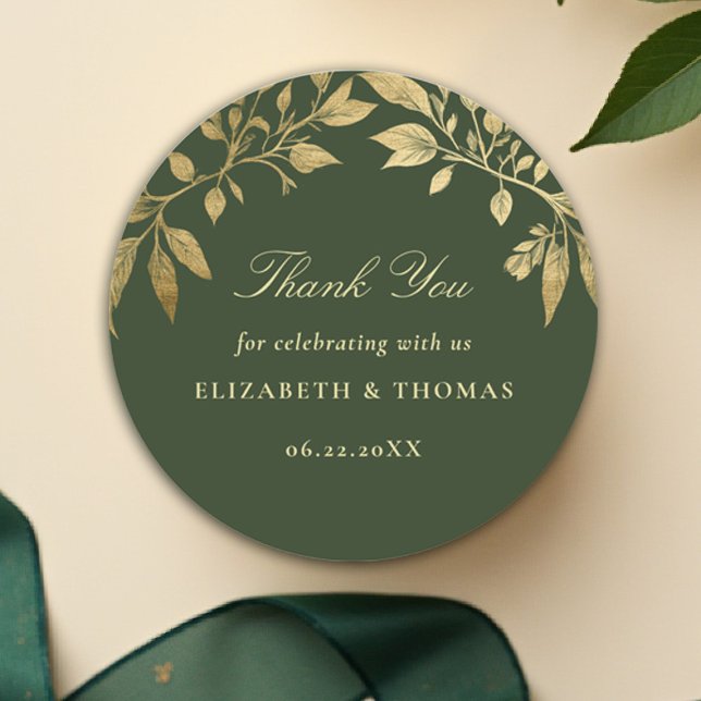 Sticker Rond Favori de mariage botanique élégant de feuillage f (Forest Foliage Botanical Wedding Sticker Enchanted Magical Fairy Tale Moody Gold)