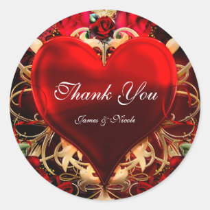Sticker Rond Favori de mariage Cœur d'amour gothique rouge et o