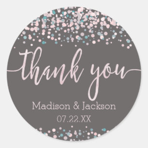 Sticker Rond Favori de mariage Confetti Aquarelle Rose Pâle