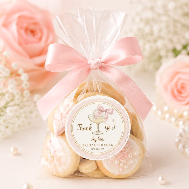 Sticker Rond Favori de Mariage Coquette Perles & Prosecco (Créateur téléchargé)