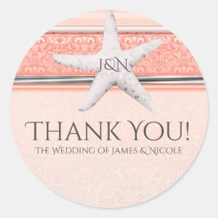 Sticker Rond Favori de mariage de plage étoile de mer corail or