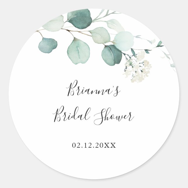 Sticker Rond Favori de mariage en feuilles d'eucalyptus vert d' (Devant)