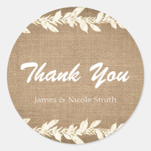Sticker Rond Favori de mariage en toile de jute rustique et feu