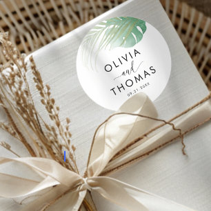 Sticker Rond Favori de mariage Feuille de palmier vert tropical