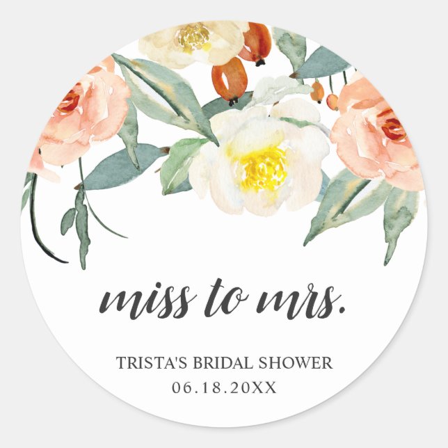 Sticker Rond Favori de mariage floral de Miss à Mrs Peach (Devant)