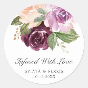 Sticker Rond Favori de mariage floral Moody Plum infusé d'amour