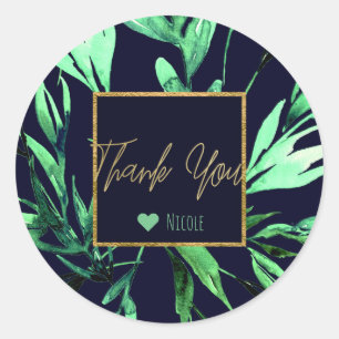 Sticker Rond Favori de mariage glamour botanique aquarelle vert