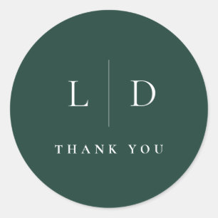 Sticker Rond Favori de mariage monogramme minimaliste vert émer