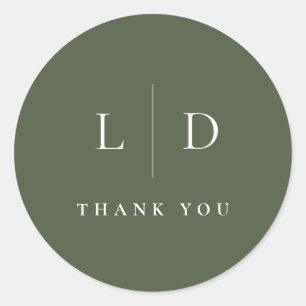 Sticker Rond Favori de mariage monogramme minimaliste vert oliv