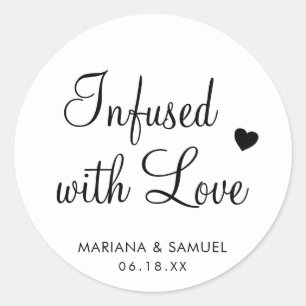 Sticker Rond Favori de mariage noir et blanc «Infusé d'amour»