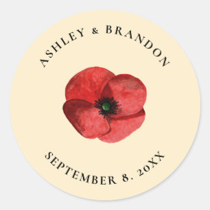 Sticker Rond Favori de mariage personnalisé Coquelicot rouge sa